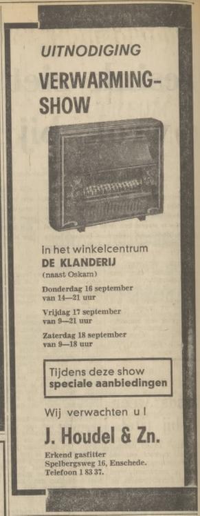 Spelbergsweg 16 gasfitter J. Houdel en Zn advertentie Tubantia 15-9-1971.jpg