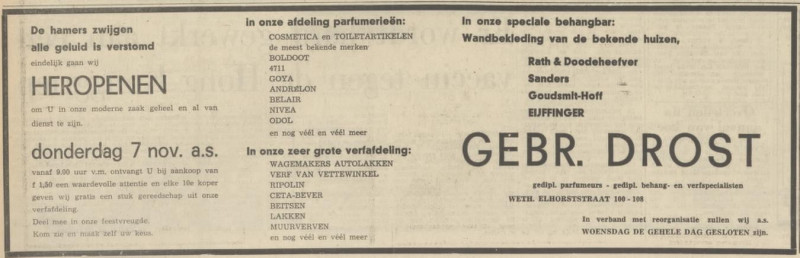 Wethouder Elhorststraat 100-108 verf- behangzaak Gebr. Drost advertentie Tubantia 5-11-1968.jpg