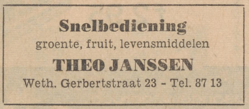 Wethouder Gerbertstraat 23 smelbediening Theo Janssen advertentie Tubantia 9-7-1963.jpg