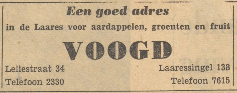 Laaressingel 138  Leliestraat 34 groentezaak Voogd advertentie Tubantia 1-7-1954.jpg