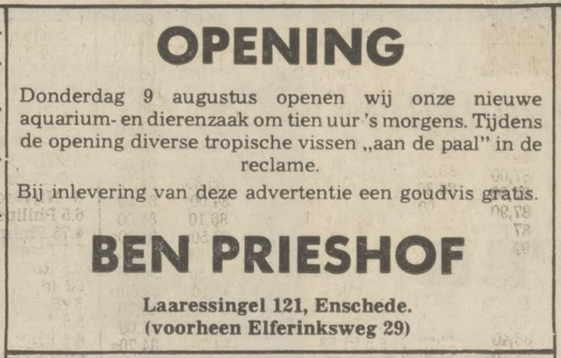 Laaressingel 121 dierenzaak Ben Prieshof advertentie Tubantia 8-8-1973.jpg