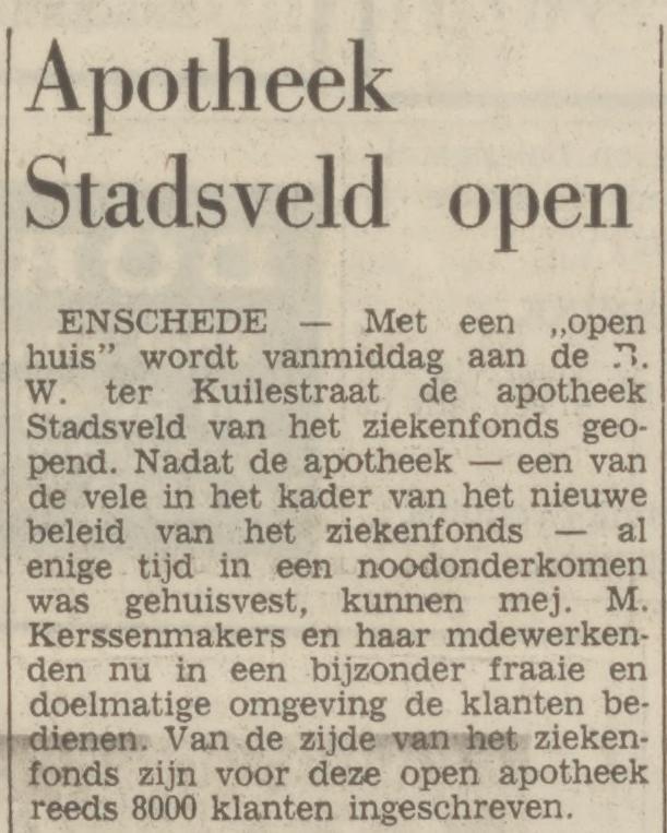 B.W. ter Kuilestraat 249 Apotheek Stadsveld krantenbericht Tubantia 12-6-1971.jpg