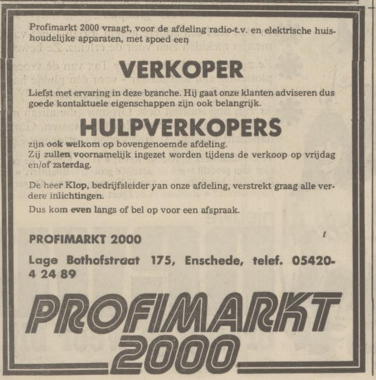 Lage Bothofstraat 175 Profimarkt 2000 advertentie Tubantia 29-3-1974.jpg