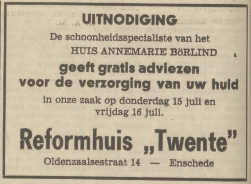 Oldenzaalsestraat 14 Reformhuis Twente advertentie Tubantia 13-7-1971.jpg
