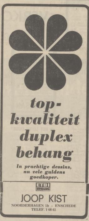 Noorderhagen 1B Joop Kist behang advertentie Tubantia 26-2-1970.jpg