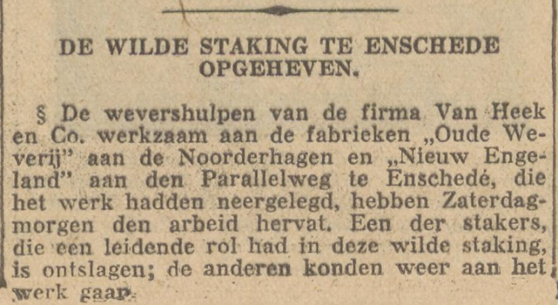 Parallelweg Fabriek Nieuw Engeland van Heek en Co krantenbericht De Volkskrant 7-5-1934.jpg