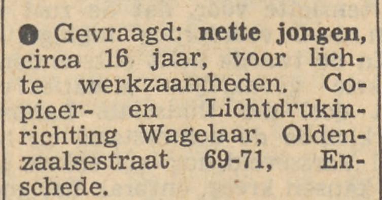Oldenzaalsestraat 69-71 Lichtdrukinrichting Wagelaar advertentie Tubantia 27-12-1954.jpg