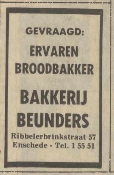 Ribbelerbrinkstraat 57 bakkerij Beunders advertentie Tubantia 17-6-1974.jpg