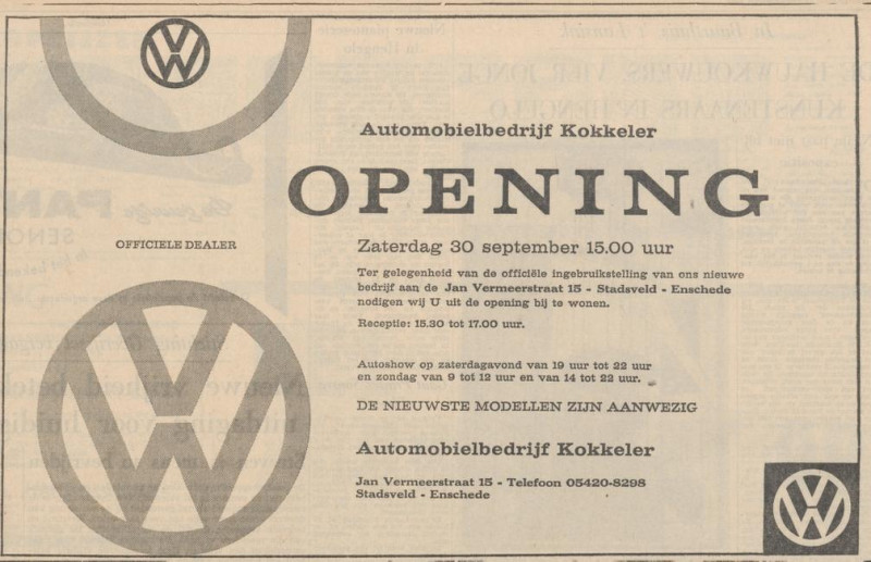 Jan Vermeerstraat 15 Automobielbedrijf Kokkeler advertentie Tubantia 28-9-1961.jpg
