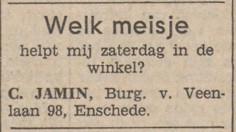 Burgemeester van Veenlaan 98 C. Jamin advertentie Tubantia 18-9-1964.jpg