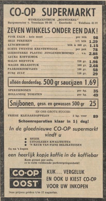 Burgemeester van Veenlaan 90-96 winkelcentrum Boswinkel Co-op supermarkt advertentie Tubantia 14-8-1963.jpg