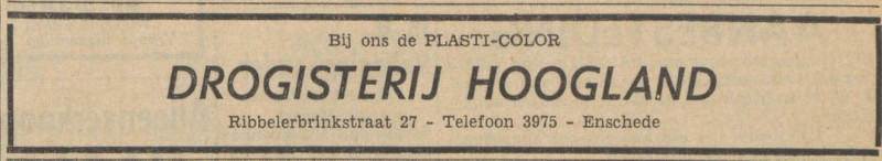 Ribbelerbrinkstraat 27 Drogisterij Hoogland advertentie Tubantia 10-4-1959.jpg