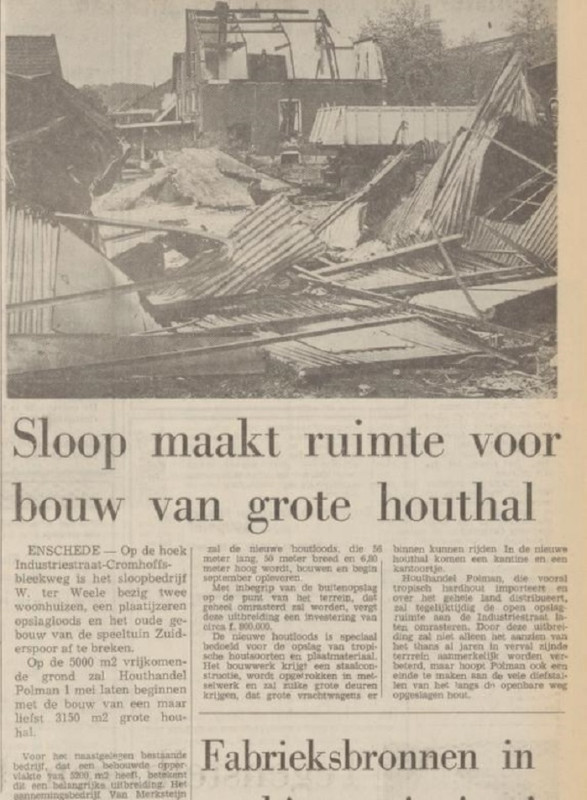 Cromhoffsbleekweg 81 hoek Industriestraat Houthandel Polman krantenfoto Tubantia 23-4-1974.jpg