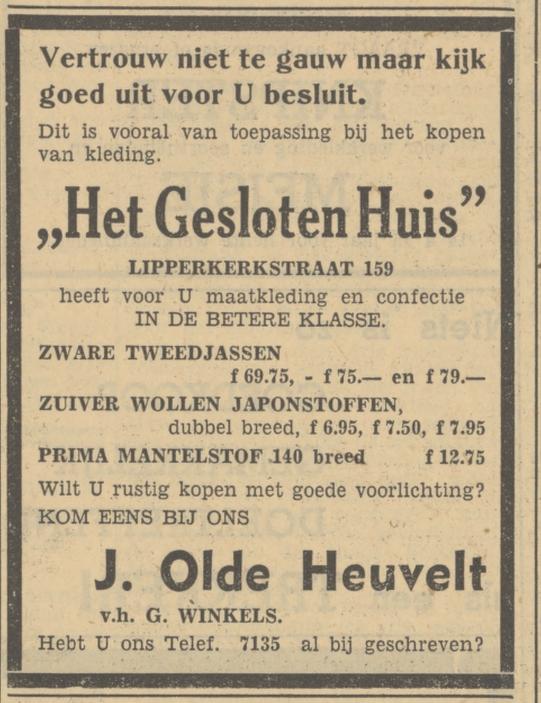 Lipperkerkstraat 159 Het Gesloten Huis J. Olde Heuvelt v.h. G. Winkels advertentie Tubantia 20-10-1950.jpg