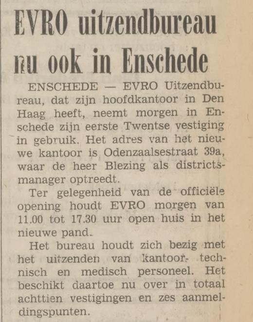 Oldenzaalsestraat 39a Evro uitzendbureau krantenbericht Tubantia 15-1-1975.jpg
