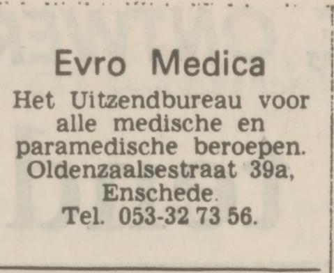 Oldenzaalsestraat 39A Evro Medica uitzendbureau advertentie Tubantia 12-4-1975.jpg