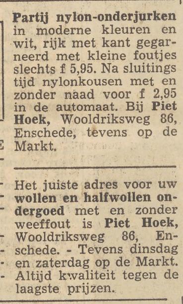 Wooldriksweg 86 Piet Hoek advertentie Twentsche Courant 10-11-1958.jpg