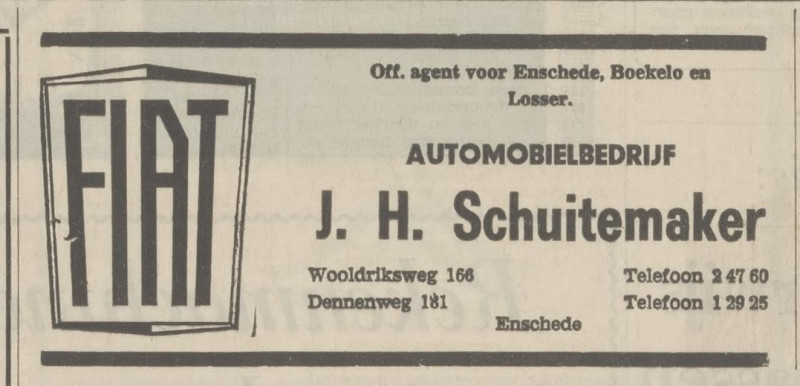 Wooldriksweg 166 Fiat garage en automobliebedrijf J.H. Schuitemaker advertentie Tubantia 4-10-1968.jpg