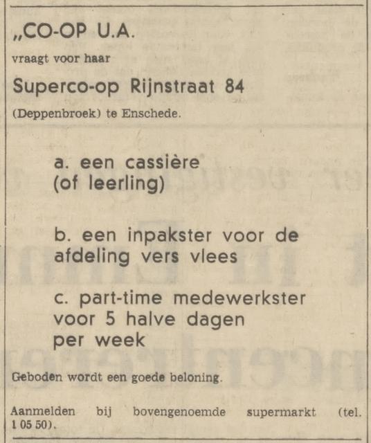 Rijnstraat 84 Superco-op advertntie Tubantia 7-4-1972.jpg