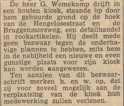 Hengelosestraat 587 hoek Bruggenmorsweg kiosk detailhandel in rookartikelen G. Wemekamp krantenbericht Tubantia 4-7-1962.jpg