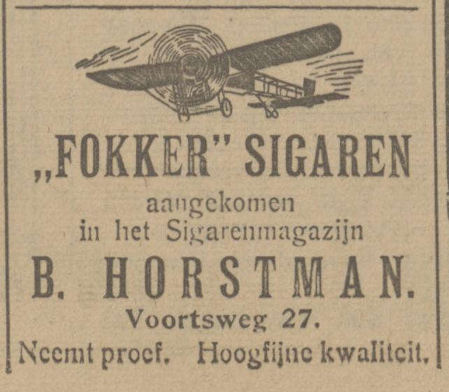 Voortsweg 27 sigarenmagazijn B. Hostman advertentie Tubantia 6-7-1923.jpg