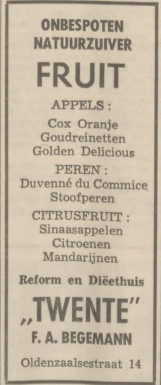 Oldenzaalsestraat 14 Reform en dieethuis Twente F.A. Begemann advertentie Tubantia 1-12-1970.jpg