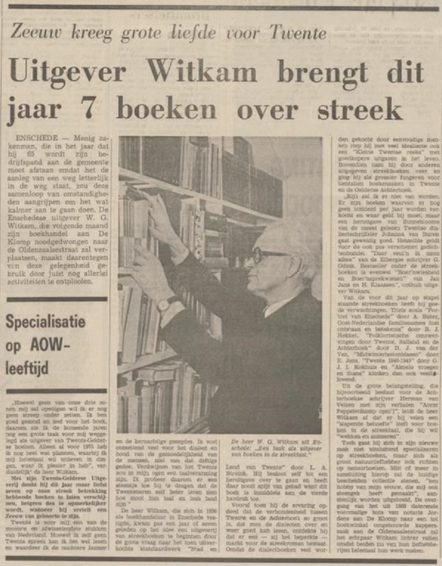 De Klomp 22 Uitgever Witkam verplaatst naar Oldenzaalsestraat krantenbericht Tubantia 14-1-1975.jpg