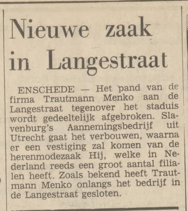 Langestraat 27 herenmodezaak HIJ krantenbericht Tubantia 2-9-1970.jpg