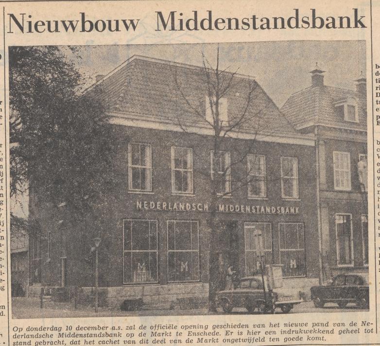Markt 2 nieuwbouw Middenstandsbank krantenfoto Tubantia 2-12-1959.jpg