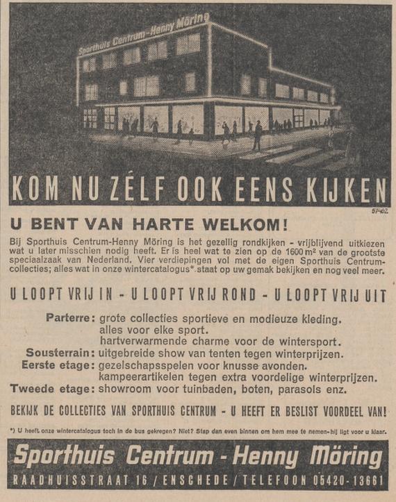 Raadhuisstraat 16 Sporthuis Centrum Henny Möring advertentie Tubantia 5-10-1962.jpg