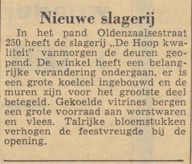 Oldenzaalsestraat 250 slagerij De Hoop krantenbericht Tubantia 26-11-1959.jpg