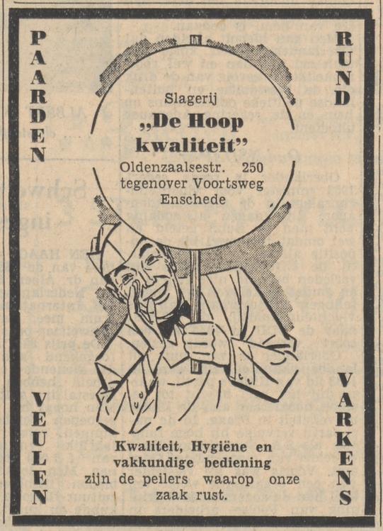 Oldenzaalsestraat 250 slagerij de Hoop advertentie Tubantia 14-1-1960.jpg