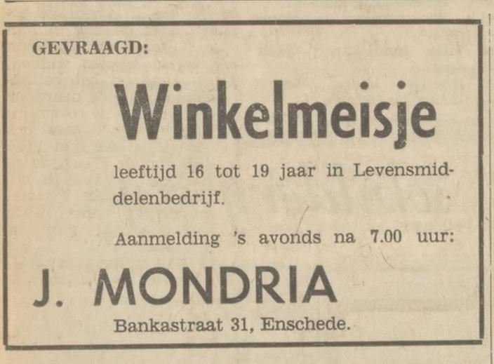 Bankastraat 31 levensmiddelenbedrijf J. Mondria advertentie Tubantia 19-3-1971.jpg