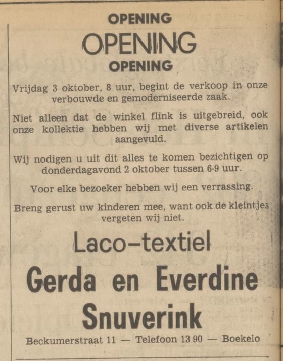 Beckumerstraat 11 Boekelo Laco-textiel Gerda en Everdine Snuverink advertentie Tubantia 30-9-1969.jpg