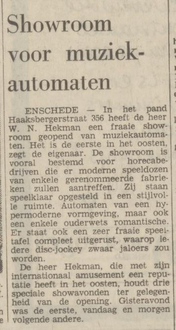 Haaksbergerstraat 356 W.N. Hekman showroom muziekautomaten krantenbericht Tubantia 20-8-1971.jpg