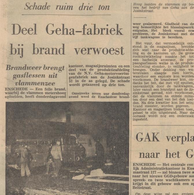 Josinkstraat 52 brand GEHA Motorvoertuigenfabriek N.V. krantenbericht Tubantia 11-2-1966.jpg