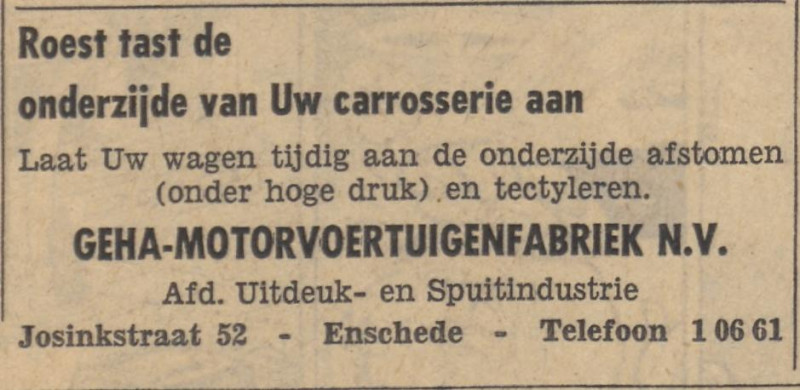 Josinkstraat 52 GEHA motorvoertuigenfabriek advertentie Tubantia 9-2-1965.jpg
