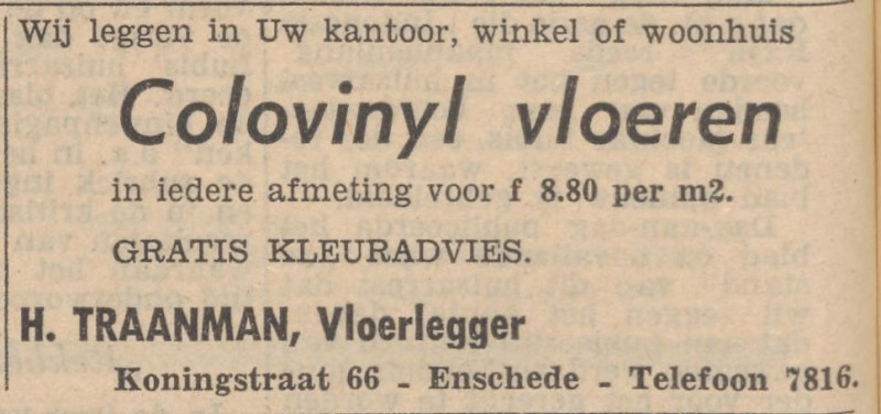 Koningstraat 66 H. Traanman vloerlegger advertentieTubantia 22-10-1957.jpg