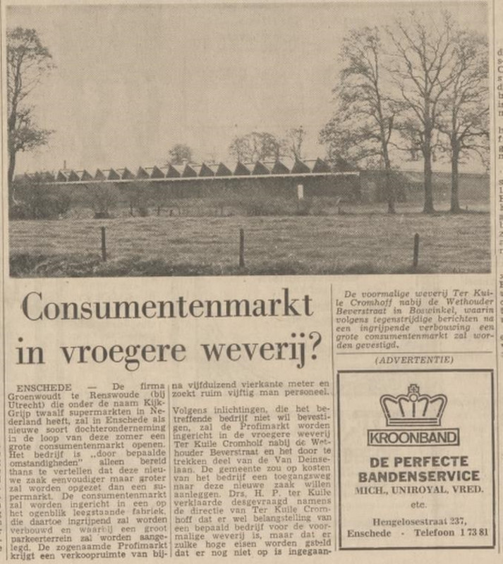 Wethouder Beversstraat 140 vroegere weverij Ter Kuile Cromhoff krantenbericht Tubantia 9-5-1969.jpg