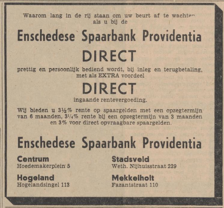 Fazantstraat 110 Mekkelhol Enschedese Spaarbank Providentia advertentie Tubantia 21-9-1963.jpg