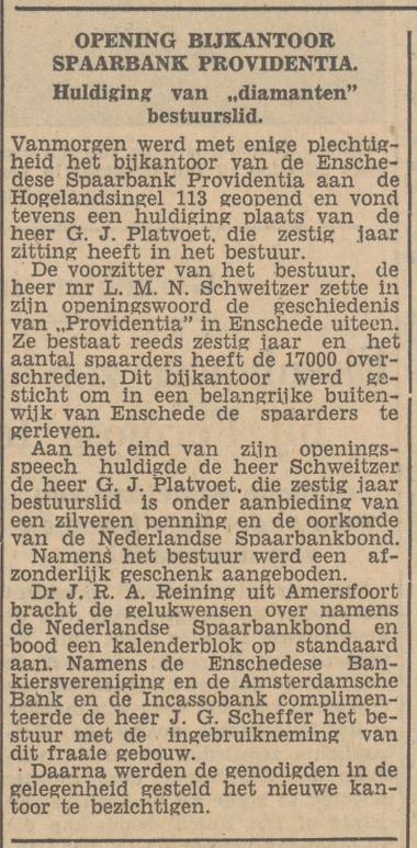 Hogelandsingel 113 opening Enschedese Spaarbank Providentia krantenbericht Tubantia 31-1-1953.jpg