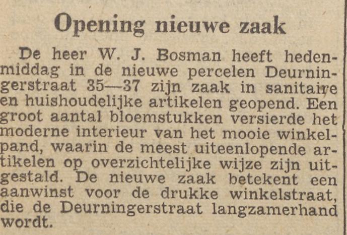 Deurningerstraat 35-37 opening zaak W.J. Bosman sanitaire en huishoudelijke artikelen krantenbericht Tubantia 26-11-1954.jpg