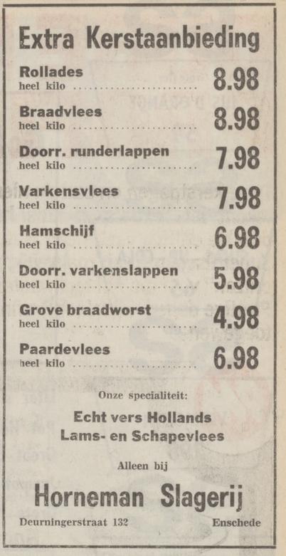 Deurningerstraat 132 slagerij Horneman advertentie Tubantia 18-12-1972.jpg