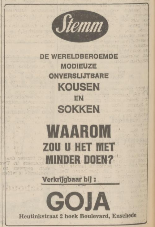 Heutinkstraat 2 hoek Boulevard 1945 GOJA advertentie Tubantia 28-10-1972.jpg