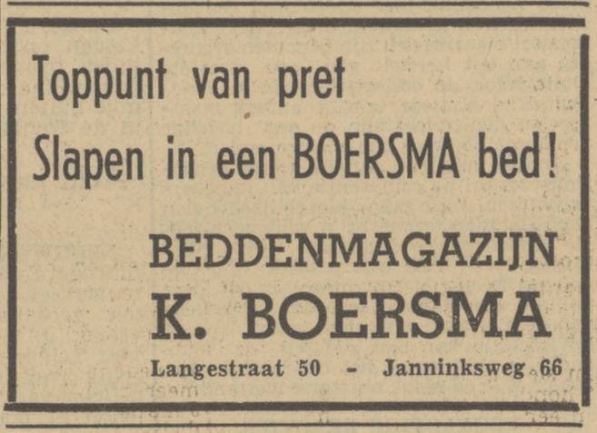 Janninksweg 66 Beddenmagazijn K. Boersma advertentie Tubantia 7-2-1951.jpg