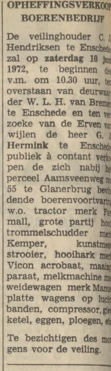 Aamsveenweg 55 boerenbedrijf Hermink advertentie Tubantia 8-6-1972.jpg