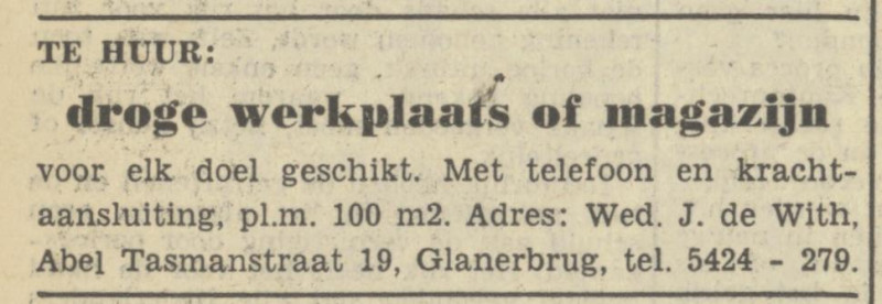 Abel Tasmanstraat 19 Glanerbrug J. de With advertentie Tubantia 12-5-1950.jpg