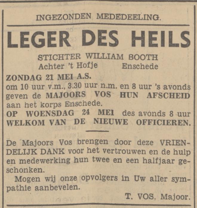 Achter 't Hofje 23 Majoor T. Vos Leger des Heils advertentie Tubantia 19-5-1939.jpg