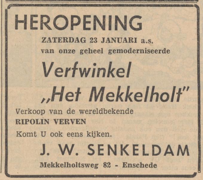 Mekkelholtsweg 82 verfwinkel Het Mekkelholt J.W. Senkeldam advertentie Tubantia 21-1-1965.jpg