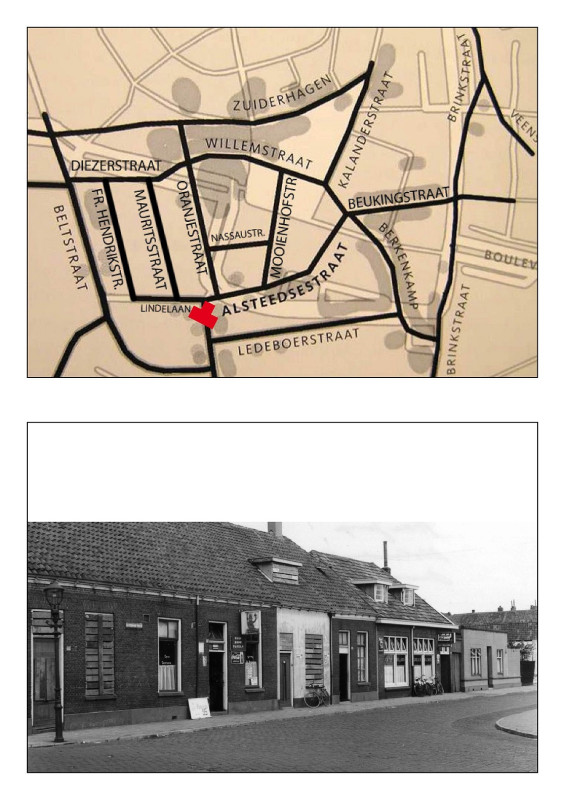 Alsteedsestraat 38 tussen de Oranjestraat. en Mooienhofstraat, zicht op de café’s. 1955.jpg